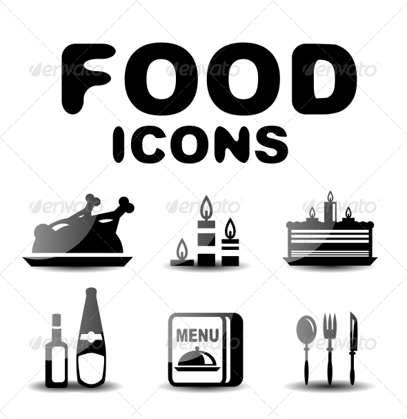 Food Black Glossy Icon Set - Web Technology
