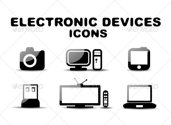 Black Glossy Electronic Devices Icon Set - Miscellaneous Conceptual