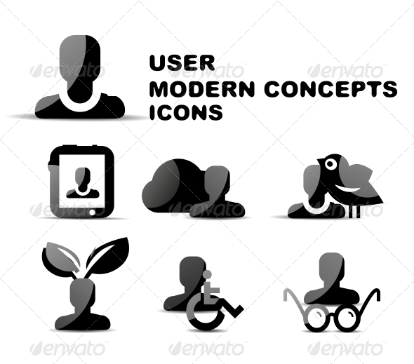 Black Modern Person Concepts Glossy Icon Set - Web Technology