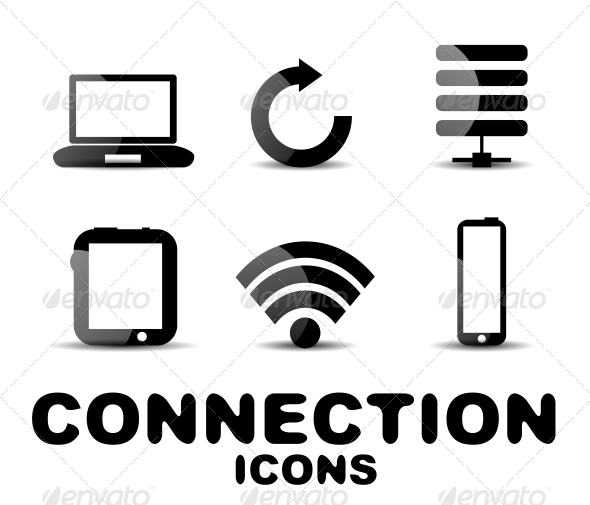 Cloud Connection Glossy Black Icon Set - Web Technology