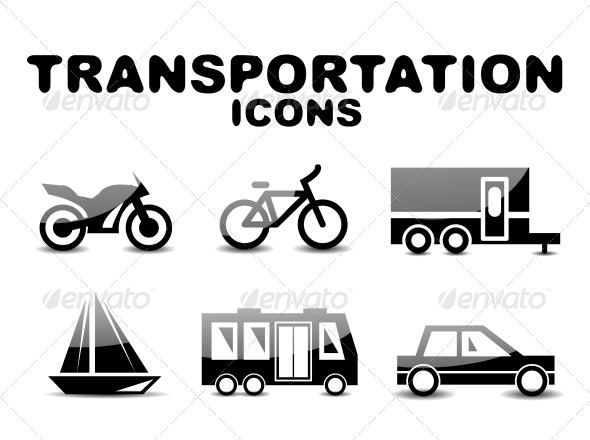 Black Glossy Transportation Icon Set - Miscellaneous Conceptual
