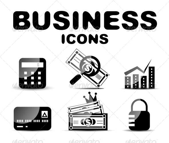 Black Glossy Business Icon Set - Web Technology