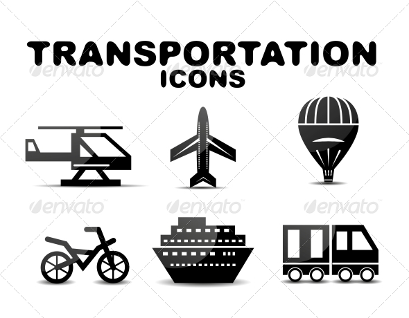 Black Glossy Transportation Icon Set - Miscellaneous Conceptual