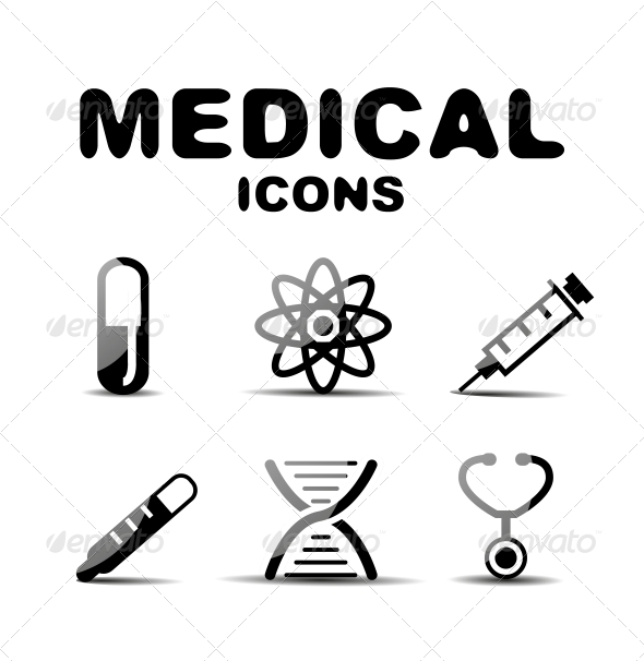 Black Glossy Medical Icon Set - Miscellaneous Conceptual