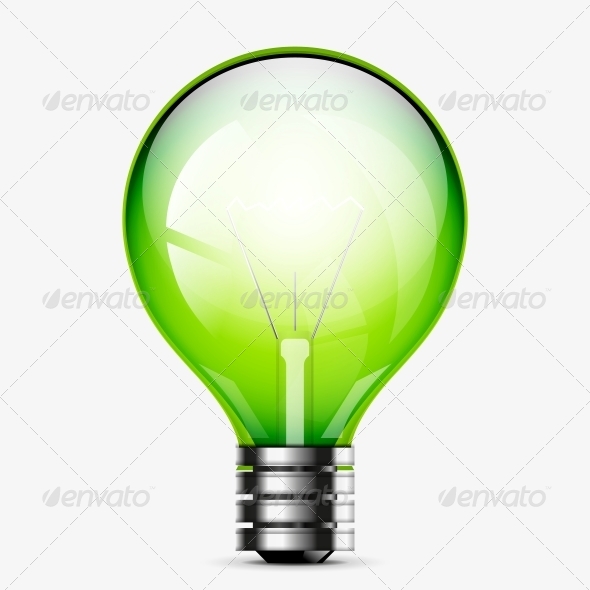 Green Light Bulb Icon Isolated on White - Miscellaneous Conceptual