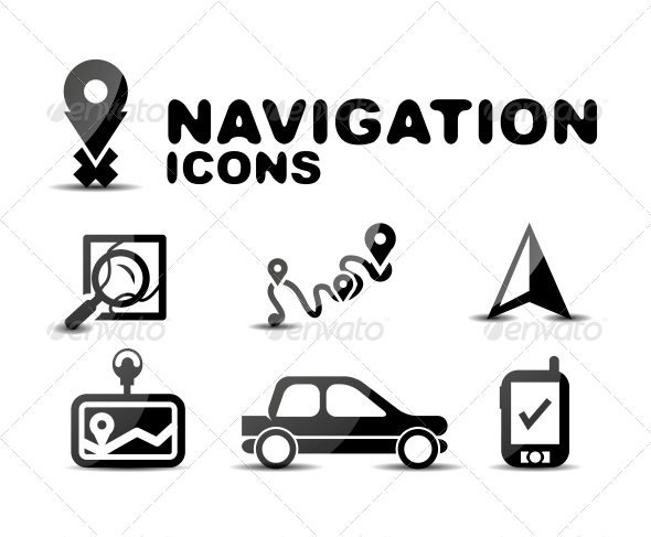 Navigation Glossy Black Icon Set - Miscellaneous Conceptual