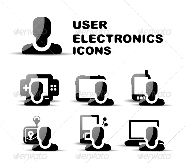 Black user electronics glossy icon set - Web Technology
