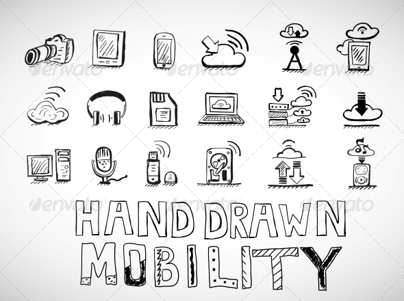 Hand Drawn Mobility Icons Doodles - Web Technology