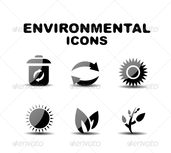 Black Glossy Environmental Icon Set - Miscellaneous Conceptual