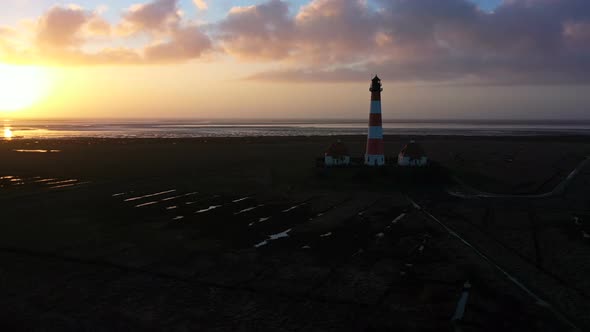 Lighthouse at Sunset, Aerial Panoramic View