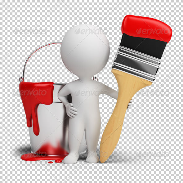 3d small people with a brush and a paint - Characters 3D Renders