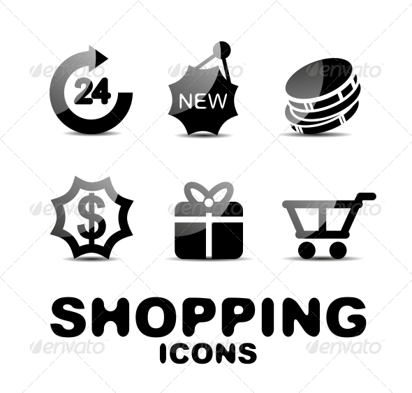 Black Glossy Shopping Icon Set - Web Technology