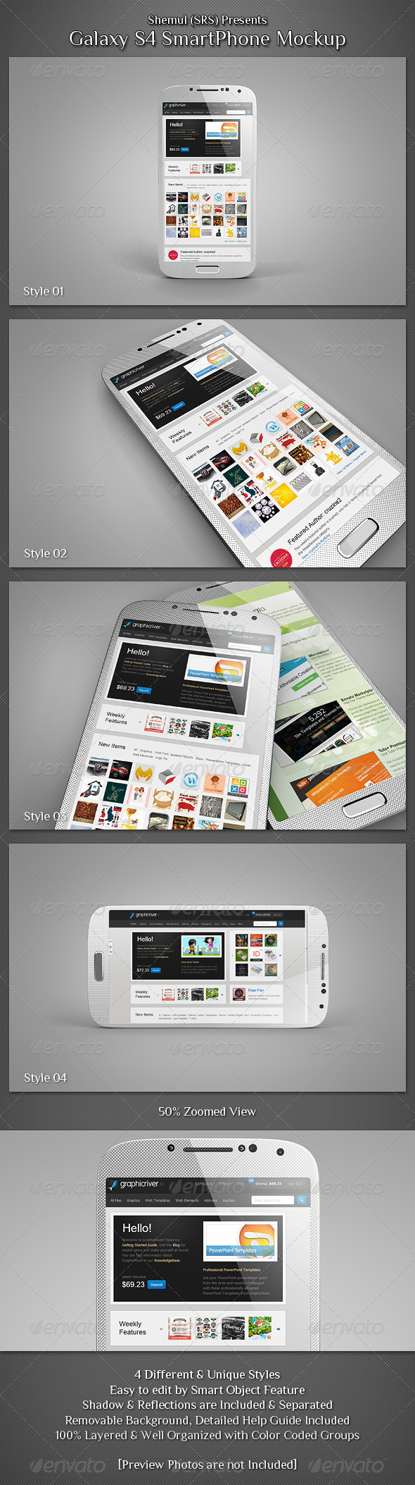 Galaxy S4 Smartphone Mockup - Mobile Displays