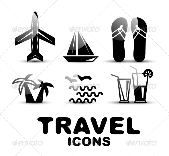 Black Glossy Travel Icon Set - Web Technology