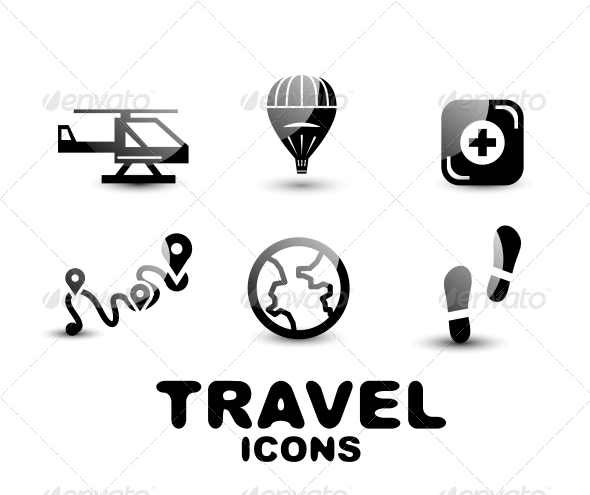 Black Glossy Travel Icon Set - Web Technology
