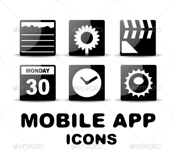 Black Glossy Square Mobile App Icons - Web Technology