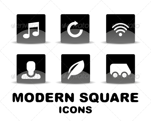 Modern Glossy Black Square Icon Set - Web Technology