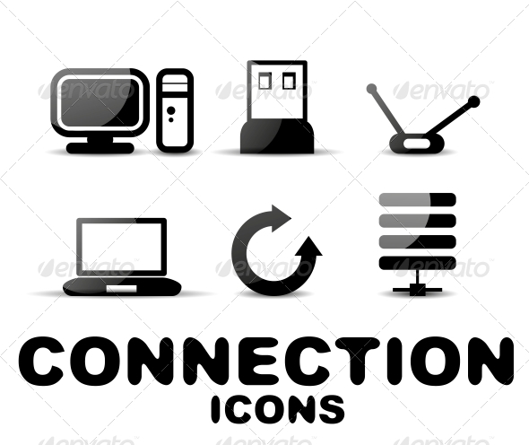 Cloud Connection Glossy Black Icon Set - Web Technology