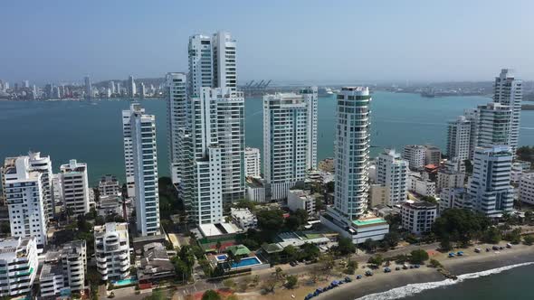 Aerial View of Modern Skyscrapers Business Apartments Hotels in Cartagena Colombia