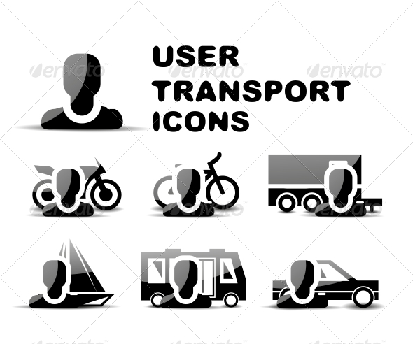 Black User Transport Glossy Icon Set - Web Technology