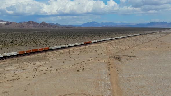 Cargo Locomotive Railroad Engine Crossing Arizona Desert Wilderness. USA alt