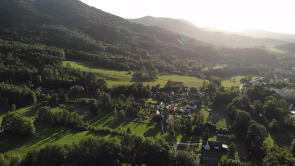 Fly-by Over a Hilly Countryside