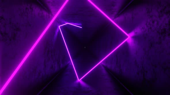 Neon Ray Moving In Square Dark Tunnel