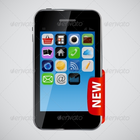 Mobile Phone with Red Label Vector Illustration - Computers Technology