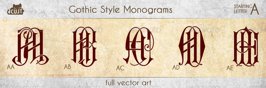 Gothic Style Monograms Starting with Letter A by cultcat | GraphicRiver