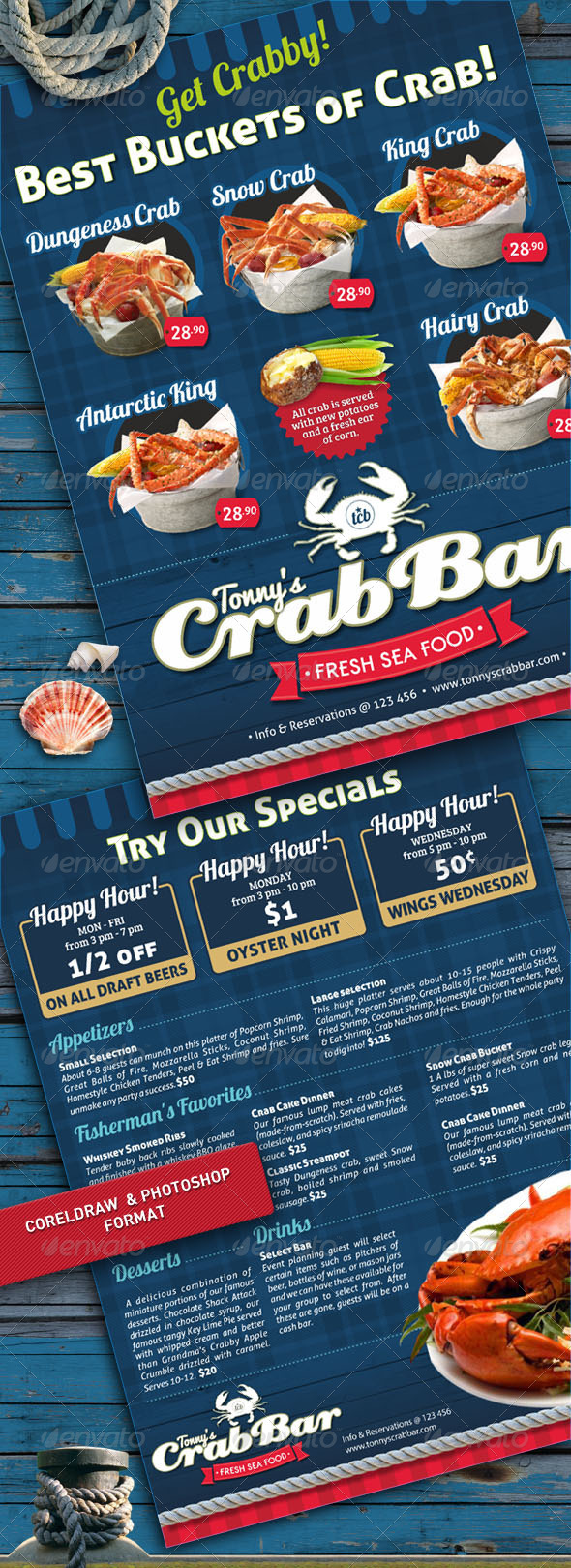 Crab Bar Menu Flyer Template - Restaurant Flyers