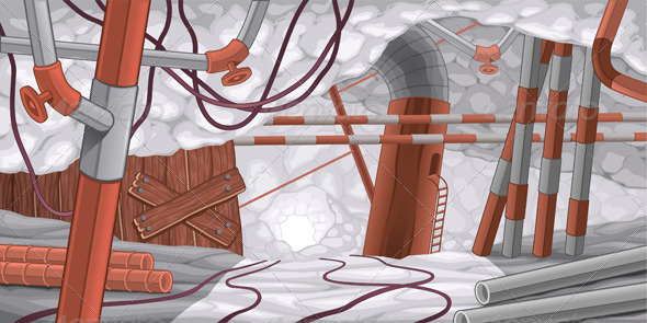 Scene with Pipes and Cables Underground - Buildings Objects