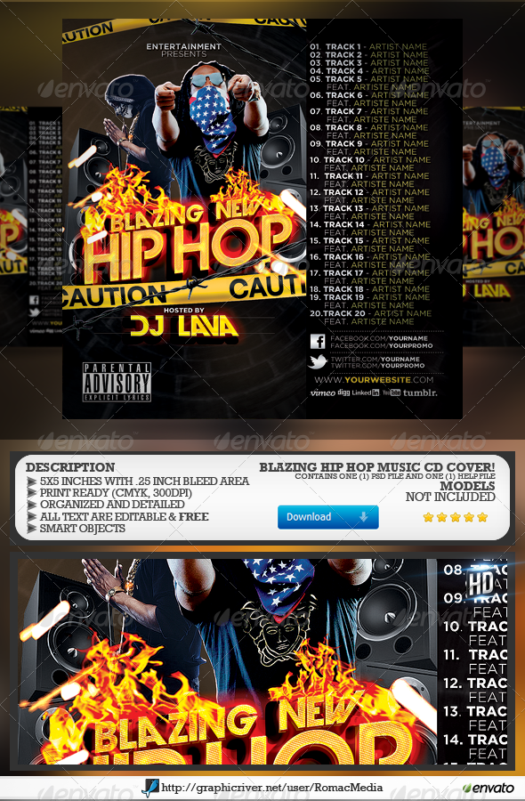 Blazing New Hip Hop CD Cover - CD & DVD Artwork Print Templates