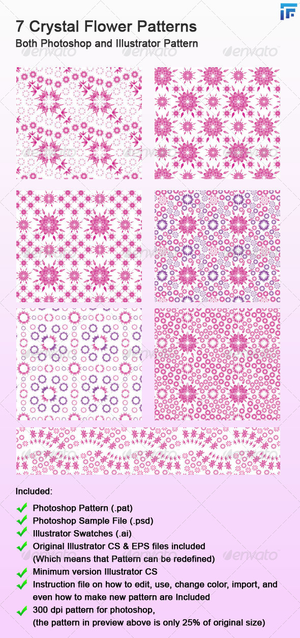 7 Crystal Flower Photoshop and Illustrator Pattern - Patterns Decorative