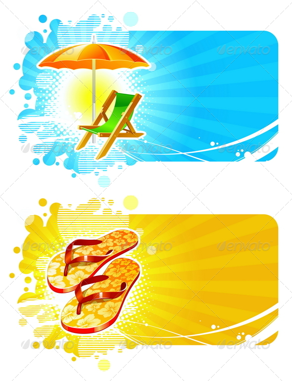 Banners with Tropical Vacation Symbols - Travel Conceptual