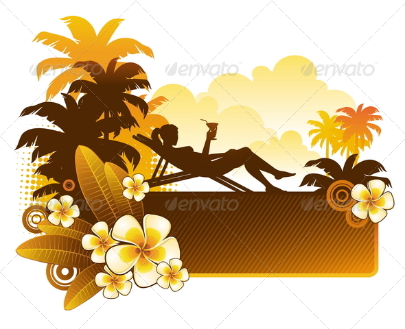 Silhouette of a Girl on a Tropical Landscape - People Characters