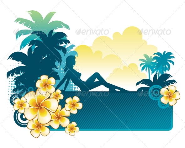 Girl Silhouette on a Tropical Landscape - Travel Conceptual