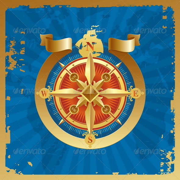 Vintage Golden Compass Rose - Travel Conceptual