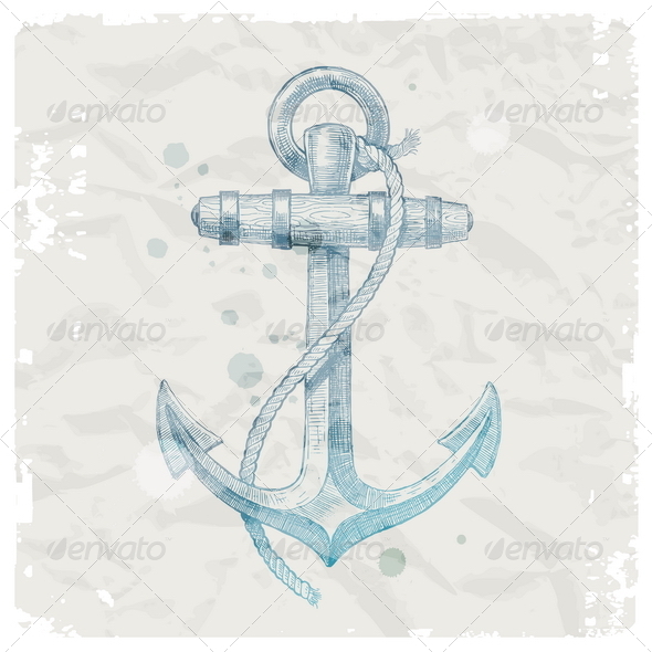 Hand Drawn Anchor on Grunge Paper Background - Objects Vectors