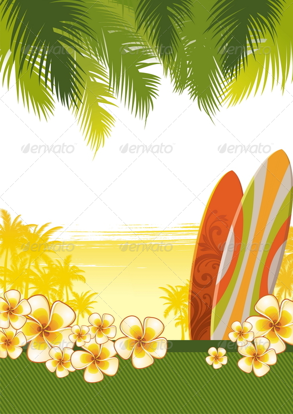 Surfboards & Frangipani Flowers - Nature Conceptual