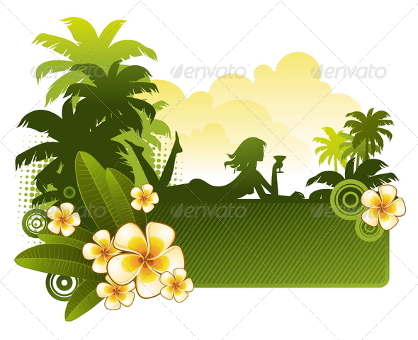 Girl with Cocktail on a Tropical Landscape - Travel Conceptual