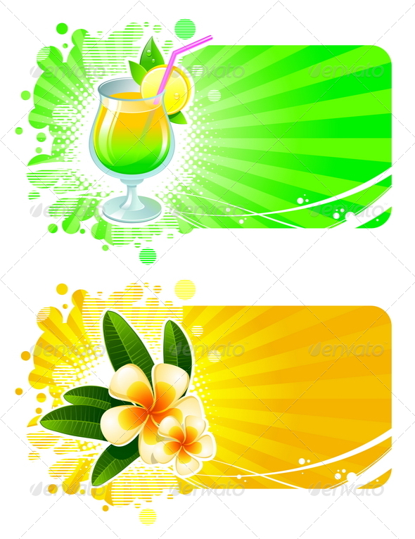 Vector Frames with Cocktail and Tropical Flowers - Travel Conceptual