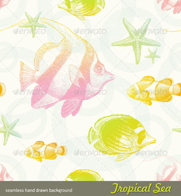 Seamless Pattern with Tropical Fishes - Animals Characters