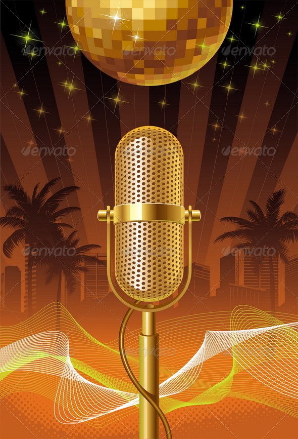 Retro Microphone & Disco Ball - Objects Vectors