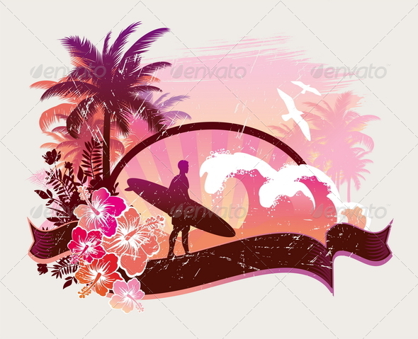 Surfer on a Tropical Beach - Sports/Activity Conceptual