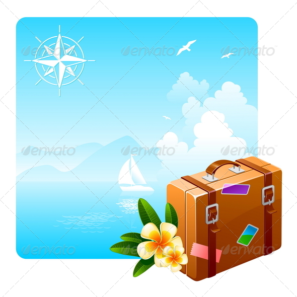 Travel Suitcase and Tropical Flowers - Travel Conceptual