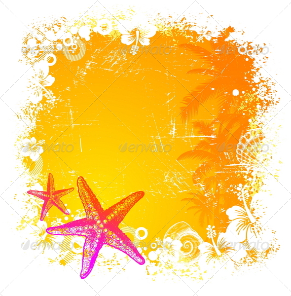 Tropical Background with Hand Drawn Starfishes - Nature Conceptual