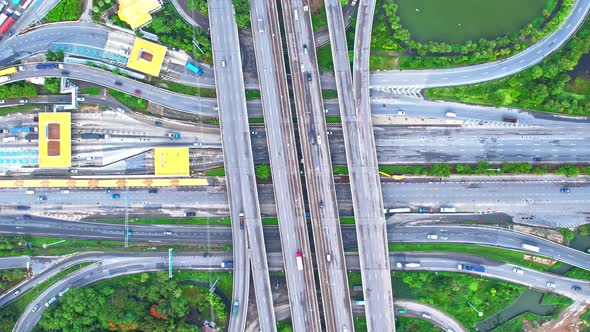 4K footage : aerial view from a drone flying over expressway, Stock Footage