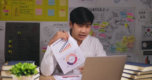 Businessman presentation meeting online via laptop alt