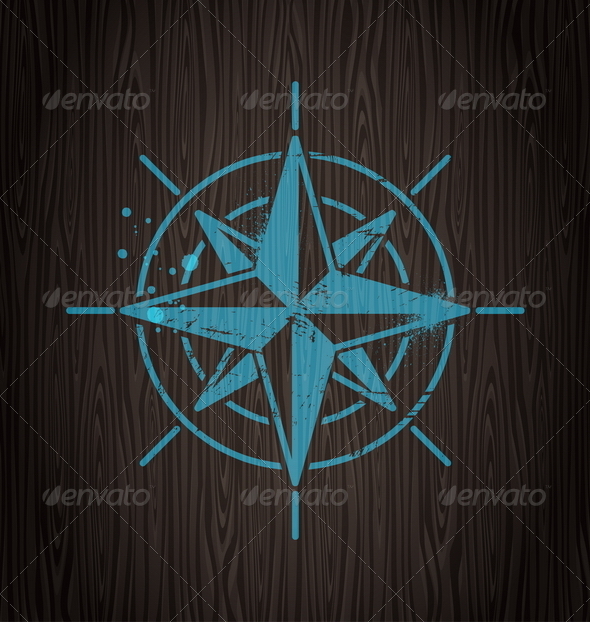 Vector Compass Rose Painting on a Wooden Wall - Travel Conceptual