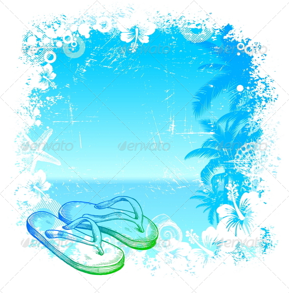 Tropical Background with Hand Drawn Flip-Flop - Travel Conceptual